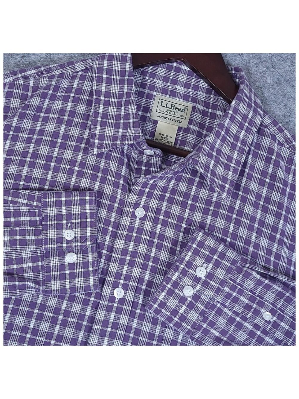LL Bean Purple Plaid Brushed Cotton Shirt Mens Medium Slightly Fitted Untucked